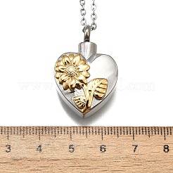 Ожерелья с подвеской в виде гроба из нержавеющей стали 304 в виде сердца и подсолнуха&nbsp;NJEW-V002-03GP