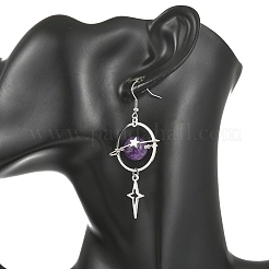 Ohrhänger mit Anhänger aus natürlichem Amethyst und Legierung&nbsp;EJEW-TA00818-04