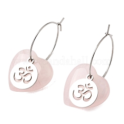 Boucles d'oreilles créoles en quartz rose naturel et acier inoxydable 304 pour femmes&nbsp;EJEW-G475-04P-05