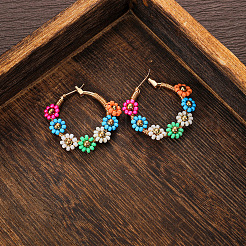 Серьги-кольца из латунного стекла с бусинами&nbsp;FS-WG0698E-01