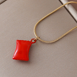 Collana vintage europea in acciaio inossidabile 304 con ciondolo a moneta rossa e strass di cristallo&nbsp;EK6203