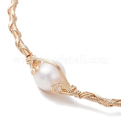 Браслеты-манжеты с жемчугом и медной проволокой для женщин&nbsp;BJEW-JB13438