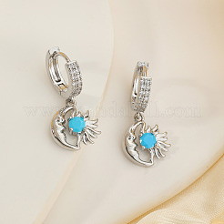 Серьги-кольца из латуни с прозрачным кубическим цирконием и луной и солнцем&nbsp;OC2532