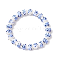 3 шт. 3 цвета ручной работы с цветочным принтом фарфоровые керамические круглые бусины эластичные браслеты для женщин&nbsp;BJEW-JB12090