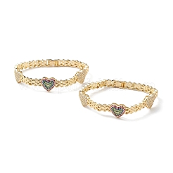 Bracciali a maglie di cuore con zirconi cubici&nbsp;BJEW-M291-03G