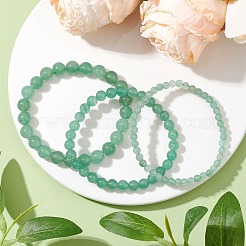 3 pz set di bracciali elastici con perline di avventurina verde naturale rotonda per le donne&nbsp;BJEW-JB10961