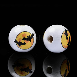 Perles en bois naturel imprimé halloween&nbsp;X-WOOD-S057-086