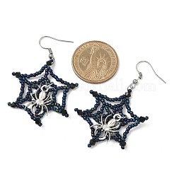 Halloween-Motiv Spinnennetz mit Spinne handgemachte Glasperlen-Ohrhänger&nbsp;EJEW-MZ00481-02