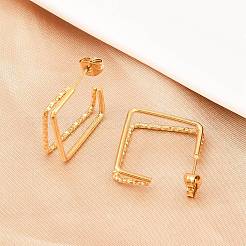 Двухслойные квадратные серьги-гвоздики из нержавеющей стали 304&nbsp;EJEW-D339-02G