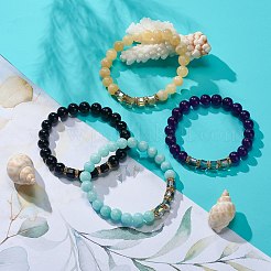 4 pièces 4 style naturel mélangé pierres précieuses et cube de verre bracelets extensibles perlés ensemble pour les femmes&nbsp;BJEW-JB08855