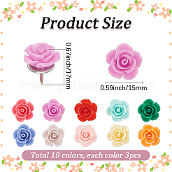 30 pieza de alfileres de dibujo de flores de resina de 10 colores&nbsp;AJEW-BM0001-06