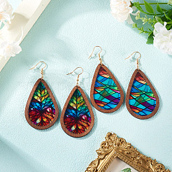 2 пара двухцветных акриловых сережек-подвесок для женщин&nbsp;EJEW-TA0001-53A