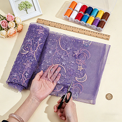 Tissu à paillettes en plastique PE étoiles lune&nbsp;DIY-WH0816-598B