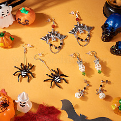 Halloween-Sets mit Ohrhängern und Ohrsteckern aus Emaille-Legierung und synthetischem Türkis&nbsp;EJEW-TA00709