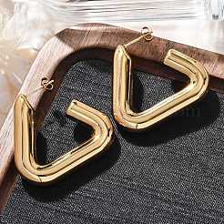 Orecchini a bottone in acciaio inossidabile 304 a triangolo&nbsp;EJEW-A125-12G