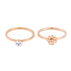 Juego de anillos de acero inoxidable 304 con diseño de flor para mujer&nbsp;RJEW-C086-28-RG