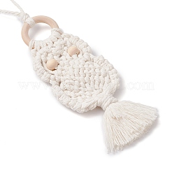 Décorations suspendues en macramé de coton tissé à la main en forme de hibou&nbsp;HJEW-JM02827