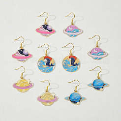 5 пара 5-х видов серег с подвесками в форме планеты из сплава с позолоченной эмалью и железными булавками EJEW-AB00045