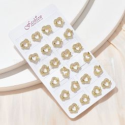 Серьги-гвоздики с сердцем и бабочкой из латуни с микропаве из прозрачных кубических цирконий&nbsp;EJEW-D305-01G