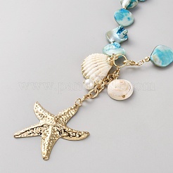 Collane con ciondolo a forma di stella marina in lega di zinco e conchiglia naturale&nbsp;NJEW-WH0028-09LG-01