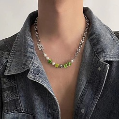 Ожерелье из буквы B и акриловых кубических бусин салатового цвета&nbsp;FS-WG7DFDB-01