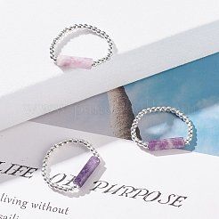 Anello da dito con perline a colonna in pietra mica viola/lepidolite naturale con ematite sintetica&nbsp;RJEW-JR00461-04