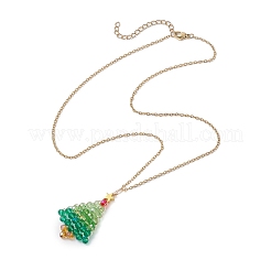 Colliers avec pendentif en verre en forme d'arbre de Noël&nbsp;NJEW-JN05078