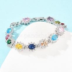 Теннисные браслеты из платиновой латуни с микропаве из кубических цирконий&nbsp;BJEW-B160-15P