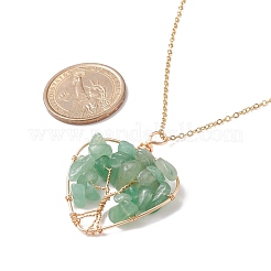 Collar con colgante de corazón de chips de aventurina verde natural con árbol de la vida&nbsp;NJEW-JN03906-02