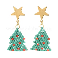 Orecchini pendenti a forma di albero di Natale con perline cilindriche in acciaio inossidabile 304.&nbsp;EJEW-MZ00818