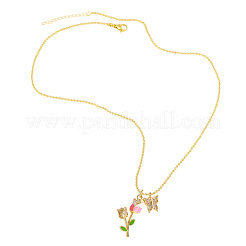 Подвеска-колье из латуни с микропаве из прозрачных кубических цирконий и эмалью в виде бабочки и розы для женщин.&nbsp;FS-WG8C866-01
