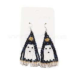 Boucles d'oreilles lustre fantôme tressé en graines de verre&nbsp;EJEW-B012-05