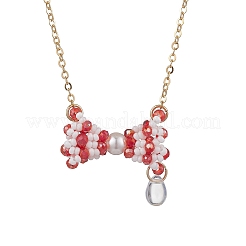 Collier pendentif en forme de nœud papillon en perles de verre&nbsp;NJEW-MZ00091-03