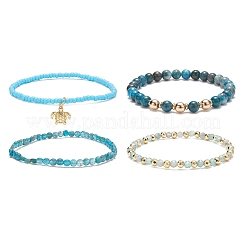 Set di braccialetti elasticizzati con perline di semi di vetro e apatite naturale in stile 4 pz&nbsp;BJEW-JB09000