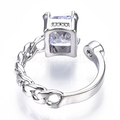 Прямоугольное открытое кольцо-манжета из прозрачного кубического циркония&nbsp;RJEW-N039-02P