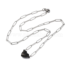 Collane con catena a forma di graffetta con ciondolo a forma di cuore magnetico bifacciale in acciaio inossidabile 304&nbsp;LS-NJEW-U028-02B
