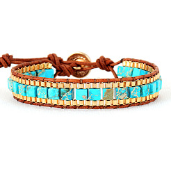 Bracelets en jaspe impérial naturel teint et cuir de vachette tressés de perles&nbsp;FS-WGEDC06-01