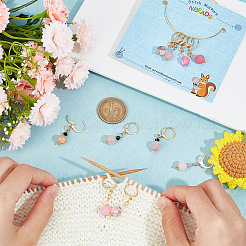 Круглые стеклянные подвесные маркеры петель розовой серии с драгоценными камнями и биконусами&nbsp;HJEW-AB00268