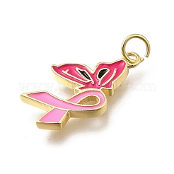 Colgantes de latón esmaltado con lazo rosa de octubre para concienciar sobre el cáncer de mama&nbsp;KK-G525-10G-03