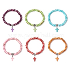 Синтетические бусины из императорской яшмы и бирюзовые крестообразные браслеты для женщин и мужчин&nbsp;BJEW-JB11382