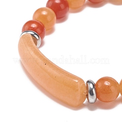 Braccialetto elastico con perline di avventurina rossa naturale&nbsp;BJEW-JB08879-06