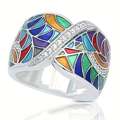 Кольца для пальцев в этническом стиле из латуни с микропаве из кубических цирконий и эмали&nbsp;FS-WG810B2-04