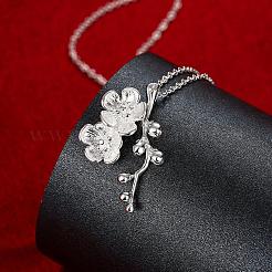 Colliers à pendentif fleur en laiton plaqué couleur argent pour femme&nbsp;NJEW-BB00681