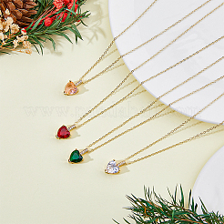 4шт. 4 цвета латуни микропаве кубический цирконий кулон в виде сердца комплект ожерелий&nbsp;NJEW-FI0001-58