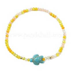 Stretch-Armbänder aus Abakusglas und gefärbten synthetischen Türkisperlen für Damen&nbsp;BJEW-JB13812-02