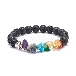 Pulsera elástica de chips de piedras preciosas naturales y sintéticas con cruz de aleación&nbsp;BJEW-JB08583