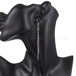 Pendientes colgantes redondos de amatista natural de acero inoxidable 304&nbsp;EJEW-JE06783-01