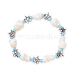 Браслеты из натуральных ракушек и сплава с эластичными бусинами на морскую тематику для мужчин и женщин&nbsp;BJEW-JB12387-03