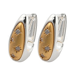 Двухцветные серьги-кольца с микропаве из прозрачных кубических цирконий из латуни&nbsp;EJEW-U055-25B-GS