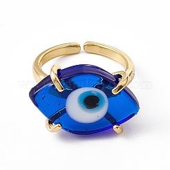 Овал лэмпворк с кольцом-манжетой с дурным глазом RJEW-I086-13G
